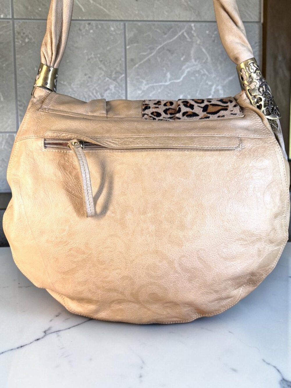 Sharif 1827 Vintage Legacy Leopard Haircalf Studded Sample Shoulder Bag NWT - Picture 8 of 15